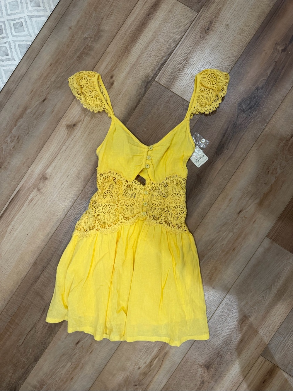 Free People Norla Cotton Mini Dress Small S Solar Lemon Yellow NWT - Picture 4 of 7